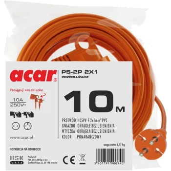 Przedłużacz ogrodowy Acar PS-2P 2X1 10m pomarańczowy