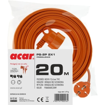Przedłużacz ogrodowy Acar PS-2P 2X1 20m pomarańczowy