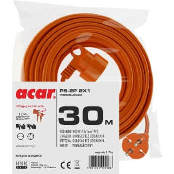Przedłużacz ogrodowy Acar PS-2P 2X1 30m pomarańczowy