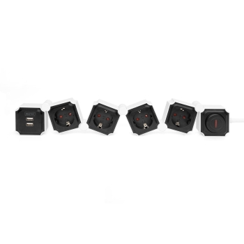 Listwa zasilająca DIGITUS elastyczna 4 gniazdowa 3680W/16A 2x USB (5V/2.4A) 6 modułów