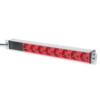 Listwa zasilająca DIGITUS PDU 19" RACK 8xSchuko kabel 2m 1xC14 16A wł./wył. zabezpieczenie aluminiowa