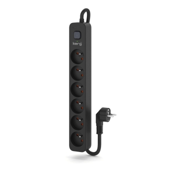 Urządzenie zasilające zabezpieczające KERG z wyłącznikiem 6 gniazd czarne 5m 16A H05VV-F 3x1,5mm2