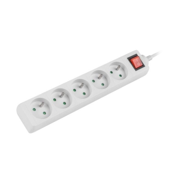 Listwa przedłużacz Lanberg 1,5m biała 5x 230V PL, z wyłącznikiem, kabel wykonany z pełnej miedzi