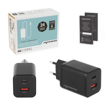 Ładowarka Movano GaN 45W USB-C PD + USB-A (black)