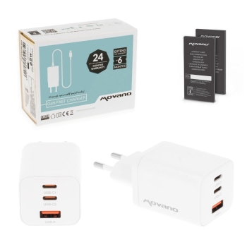 Ładowarka Movano GaN 65W 2x USB-C PD + USB-A (white)