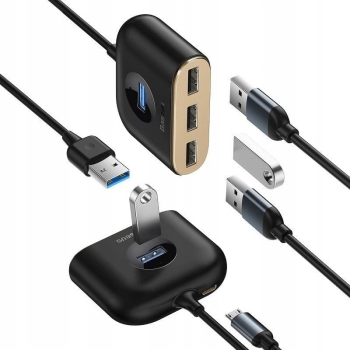 Baseus Square Round HUB USB 3.0 do 1x USB 3.0 + 3x USB 2.0 1m czarny